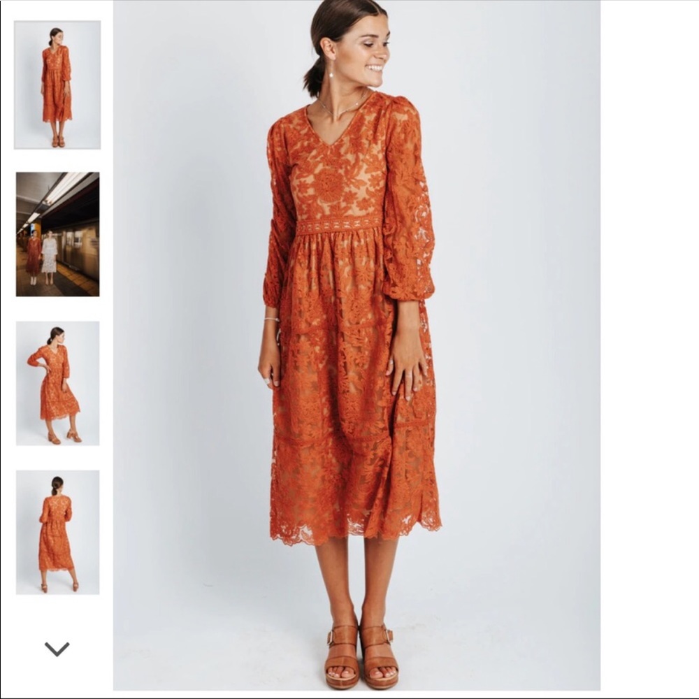 Lace detail dress in rust